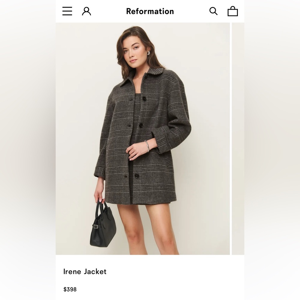 Reformation Charcoal Plaid Irene Coat